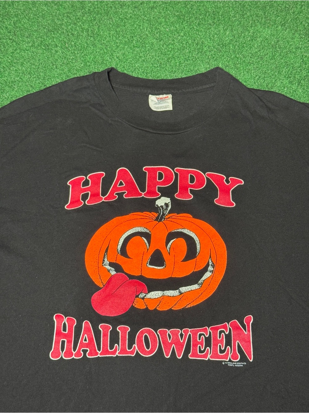 Vintage 90s Happy Halloween Jack o Lantern T-shirt, Pumpkin Horror Punk (XL)